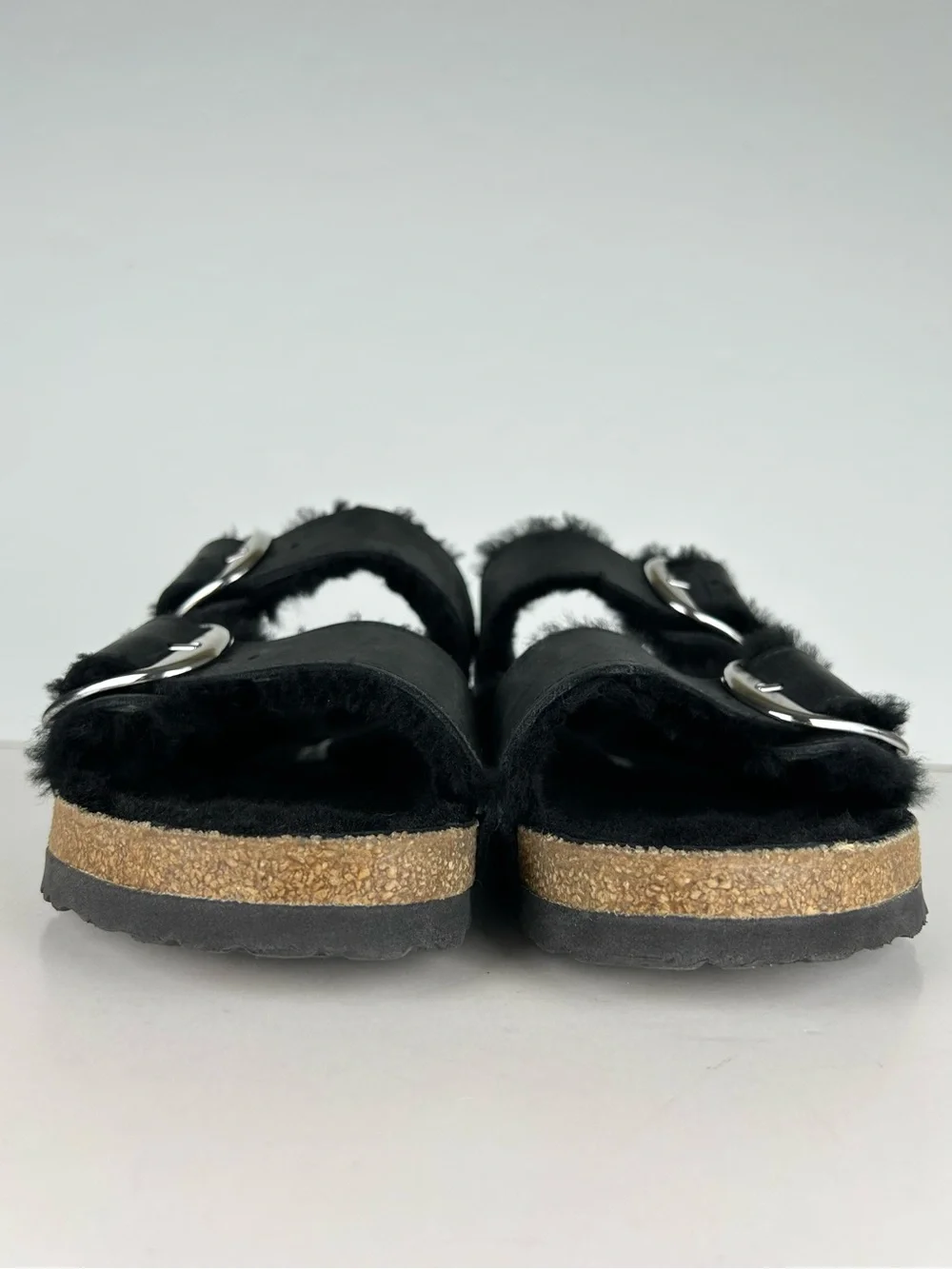 Birkenstock Arizona Big Buckle Shearling Black Two Strap Sandals EU 39 US 8